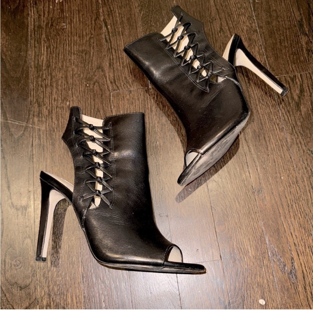 BCBGeneration Black Heeled Boots with Peep-Toe